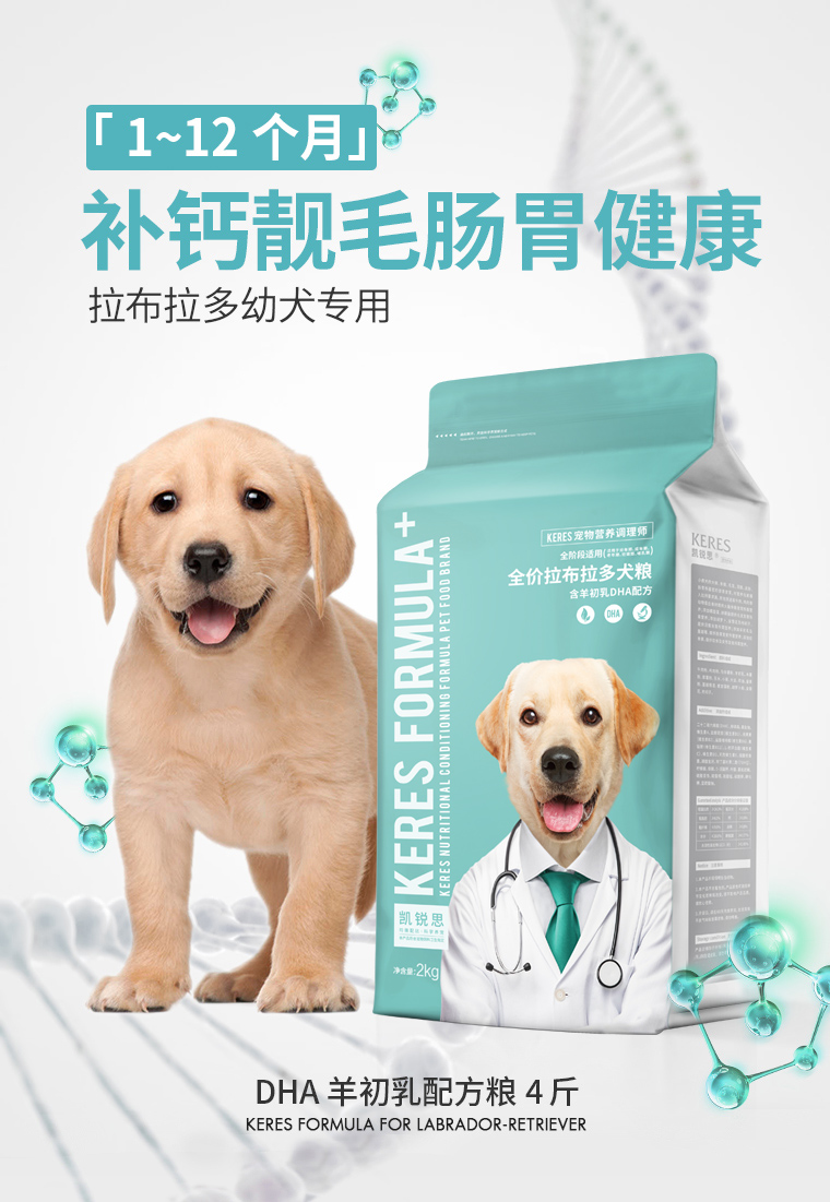 凯锐思DHA配方粮 拉布拉多狗粮专用幼犬2-3-6个月补钙成犬粮4斤（测试数据）